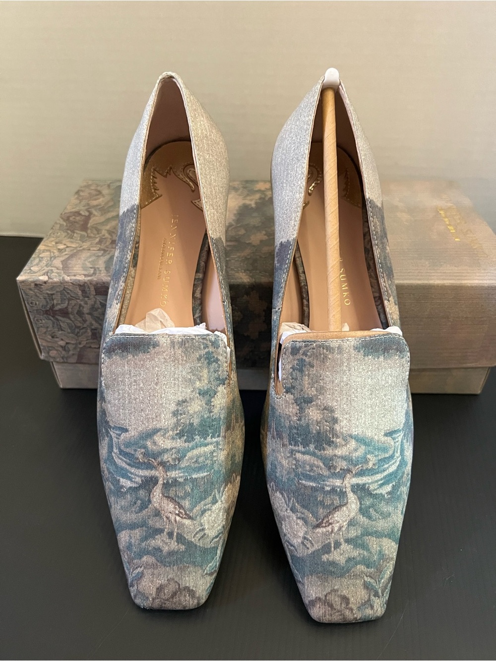 ANTONIO MELANI Blue and Cream Embroidered Slip-On Loafers - Picture 2 of 7